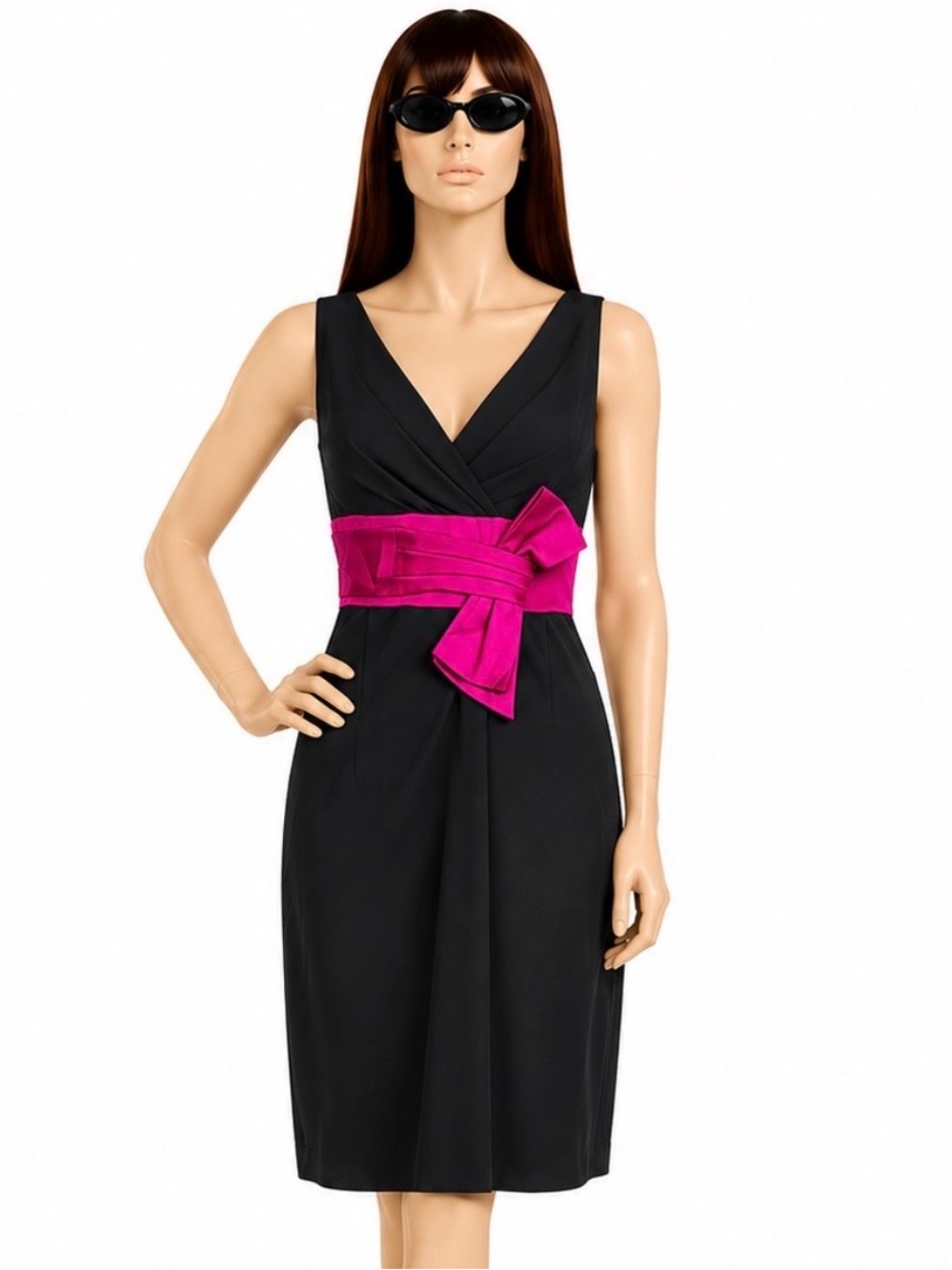 Kay Unger Black & Pink Bow Accented Sleeveless Dres Size 6